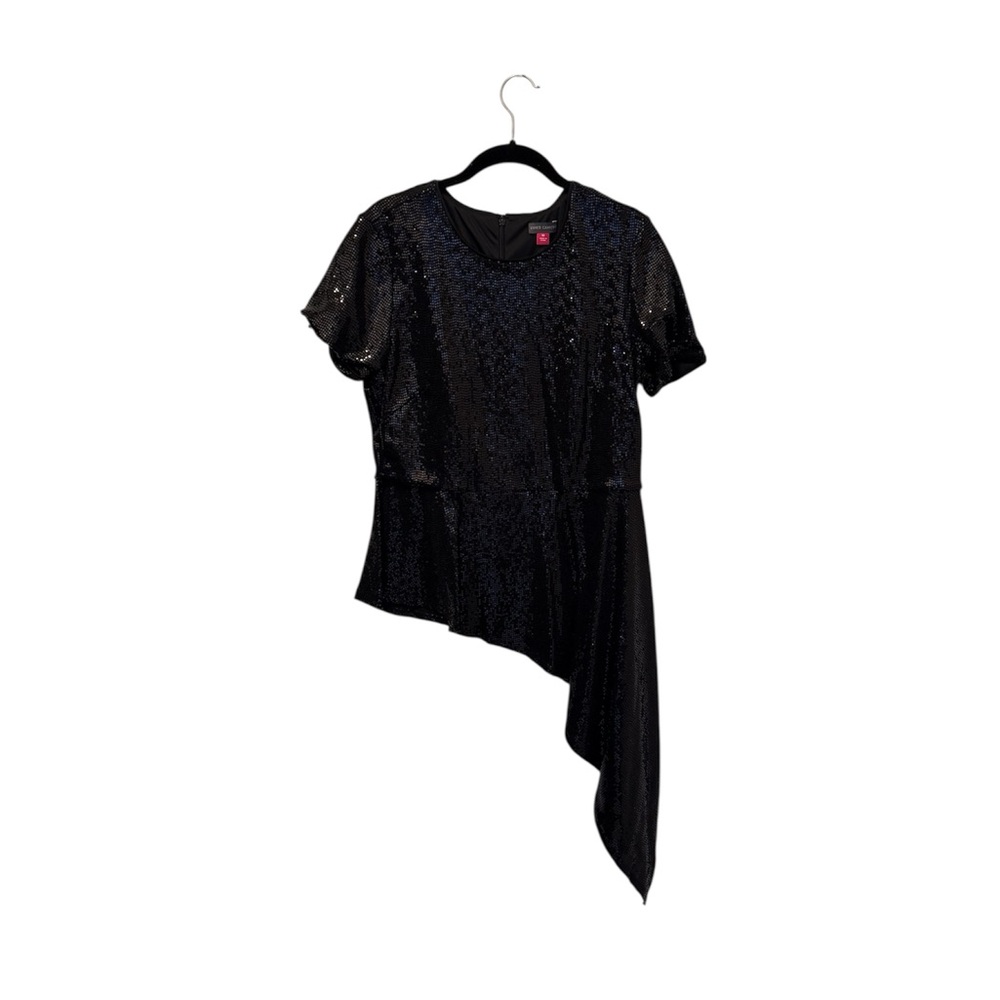 Vince Camuto Black Sequin Asymmetric Blouse